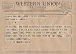 Telegram from Wingate Lucas to Minnie Meacham Carter by Wingate Lucas