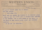 Telegram from Mr. and Mrs. Joe Spurlock to Minnie Meacham Carter by Joe Spurlock