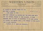 Telegram from the Sisters of St Ignatius Academy to Minnie Meacham Carter by Sisters of St Ignatius Academy