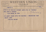 Telegram from Pauline Belew to Minnie Meacham Carter by Pauline Belew