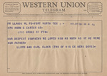 Telegram from Lloyd and Earl Cloer to Minnie Meacham Carter by Lloyd Cloer and Earl Cloer