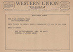 Telegram from Mrs. Irving Rapfogel to Ruth Carter Johnson by Irving (Mrs.) Rapfogel