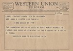 Telegram from Wheeler Worley to Minnie Meacham Carter and Family by Wheeler Worley