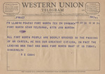 Telegram from R. E. Cox to Jim North by R. E. Cox