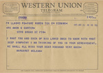 Telegram from Margaret Mclean to Minnie Meacham Carter by Margaret Mclean