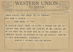 Telegram from Marvin C. Nichols and William Holden to Minnie Meacham Carter by Marvin C. Nichols and William Holden