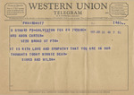 Telegram from Sinks and Milda to Minnie Meacham Carter