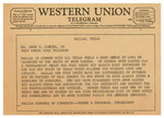 Telegram from Jerome K. Crossman to Amon Gary Carter and The Fort Worth Star-Telegram by Jerome K. Crossman