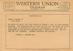 Telegram from legislator Lyndon B. Johnson to Amon Gary Carter by Lyndon B. Johnson