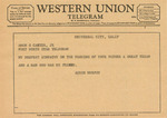 Telegram from Audie Murphy to Amon Gary Carter and The Fort Worth Star-Telegram by Audie Murphy