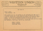 Telegram from Frank J. Starzel to James M. North by Frank J. Starzel