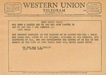 Telegram from Mr. and Mrs. C. M. Thelin to the Carter Family by Carl Milo Thelin and Ellen Aurora Olson Thelin