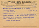 Telegram from Texas Congressman Jim Wright to Mrs. Amon G. Carter (Minnie Meacham Carter) by Jim Wright and Mary Ethelyn Lemons