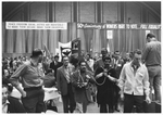 Demonstrators inside unidentified building