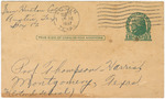 Postcard addressed to Professor Thompson Harris sent from Samuel Huston College