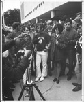 University of Texas at Arlington (U. T. A.) Kappa Alpha fraternity student being interviewed by TV reporter about the Rebel theme controversy