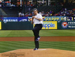 President Spaniolo throwing out first pitch at UTA Night at the Texas Rangers game