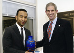 University of Texas at Arlington (U. T. A.) President Spaniolo with graduation guest speaker John Legend