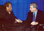 Maya Angelou with University of Texas at Arlington (U. T. A.) President James Spaniolo