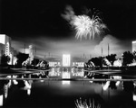 Fair Park Esplanade with fireworks in sky at night during Texas State Fair, Dallas, Texas by Squire Haskins Photography Inc.