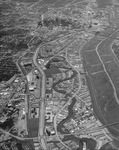 Aerial of expressway and Trinity River, Dallas, 1982 by Squire Haskins Photography Inc.