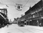 Main Street, Fort Worth, Texas decorated for visit of President Theodore Roosevelt