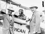 Tom Hardin, general manager of Texas Air Transport; Lady Mary Heath, British aviatrix in plane; and Amon G. Carter
