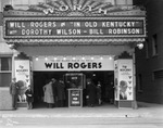 Amon G. Carter (at left) during a showing of Will Rogers in the movie "In Old Kentucky," 1935