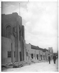 Construction of livestock buildings and cattle barns at Fort Worth northside stockyards for the Fort Worth Frontier Centennial celebration