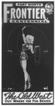 Drawing of cowgirl in shorts and boots on poster for Fort Worth Frontier Centennial, "The Old West Out Where the Fun Begins"