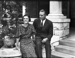 Mr. and Mrs. Elliott Roosevelt on front steps of the Googins house