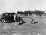 William I. Myers with a longhorn at Shady Oak Farm
