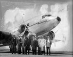 American Airlines Douglas A-74 monoplane, W. D. Gordon, Hugh L. Smith, J. K. Kyle, Mayor Van Zandt Jarvis, E. E. Weaver, H. M. Magendie, Amon G. Carter, A. J. Duncan, and Dr. Hodges McKnight