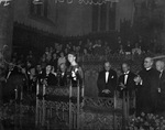 Eleanor Roosevelt making a speech inside a church, Fort Worth