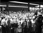 Crowd gathers to say farewell to President Franklin D. Roosevelt at Fort Worth's Texas & Pacific train station