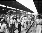 Crowd gathers to say farewell to President Franklin D. Roosevelt at Fort Worth's Texas & Pacific train station