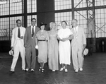 Jack H. Hott, Lionel W. Bevan, Mrs. J. B. Hamilton, Sally Rand, Marguerite McLean, William Monnig at Meacham Field