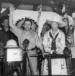 Billy Rose and Mrs. Verne Elliott extend welcome at opening of Fort Worth Frontier Centennial