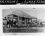Birthday card with copy of photo showing the Court of Judge Roy Bean