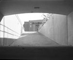 Looking up from underpass leading to Will Rogers Memorial complex buildings