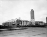 Looking southwest toward front of Fort Worth's Municiapl coliseum and auditorium (later renamed Will Rogers Memorial), 04/20/1937