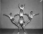 Fort Worth Fall Horse Show and Community Circus; pyramid builders, from top, Nettie Lou MacDonald, N.R. Plunkett, and Pete Colley; wings Perry Luce and Homer Faulkner, 11/1937
