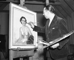 Tino Costa, artist, puts finishing touches on Mrs. Elliott Roosevelt portrait
