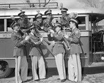 Texas Wesleyan College Band members in new blue and gold uniforms