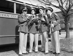 Texas Wesleyan College Band members in new blue and gold uniforms