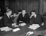 Fort Worth City Council meeting; from left, Councilman Martin, City Attorney Rhinehart Rouer, and City Manager Dudley Lewis, 02/07/1938