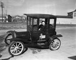 Mary Owens Campbell in old model Hupmobile coupe owned by her father