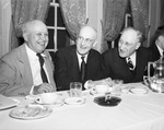 Fort Worth and North Texas attorneys attend dinner at Hotel Texas; from left, James A. Scott, Olin W. Finger, and George W. Parker, 02/26/1938
