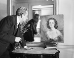 New York artist William Steene views portrait he painted of his daughter Marianne