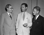 Guests of Leo Potishman, Transit Grain and Commission Co., at Fort Worth Club; from left, Gean Levy of Strassburg, France; Henry Cate, president of Houston Milling Co.; and Potishman